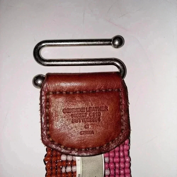 Fossil Beaded Stretch Beltwith Genuine Leather Size Medium - Picture 4 of 5